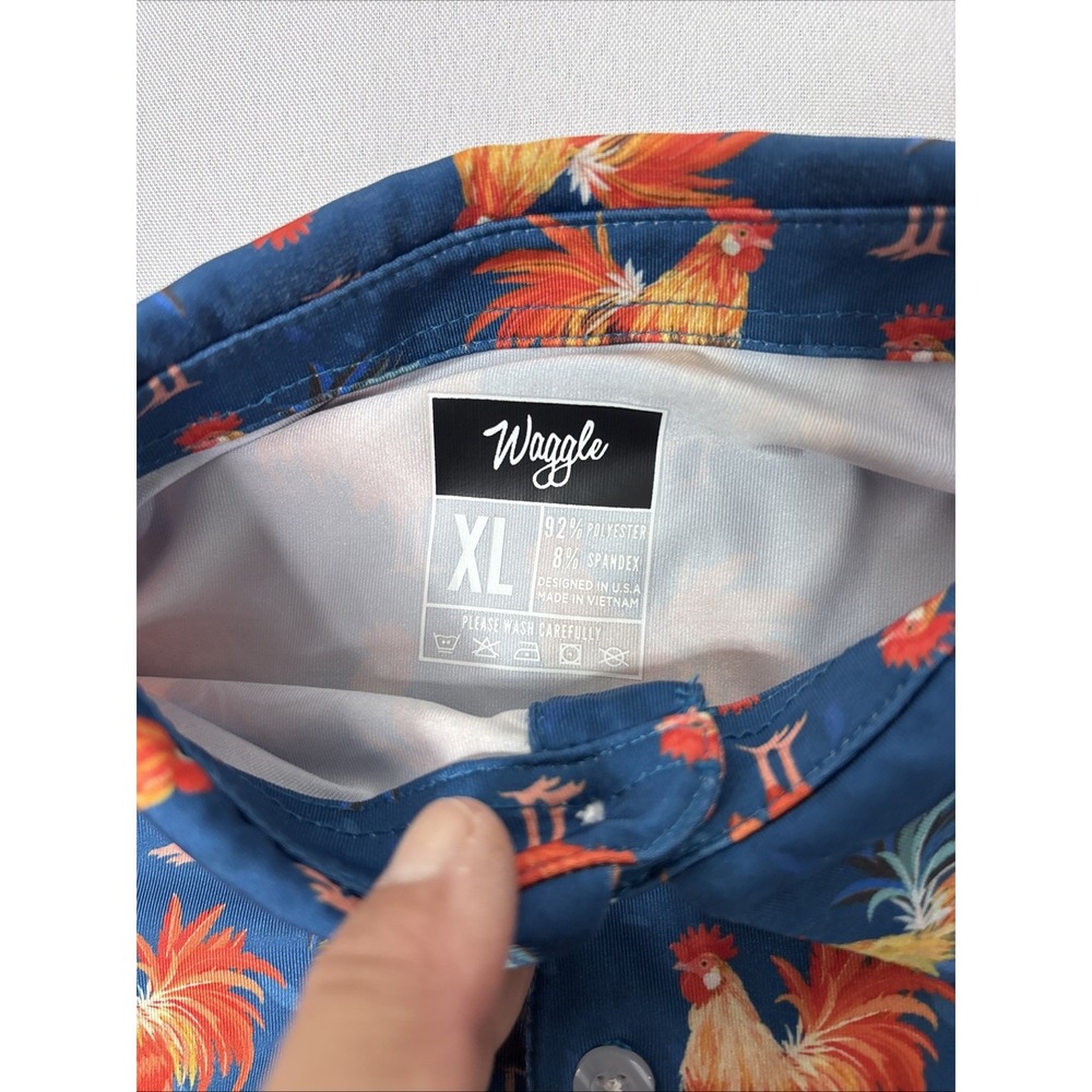 Waggle Shirt Youth Xl Blue Rooster Print Golf Polo Performance Stretch - Picture 2 of 7